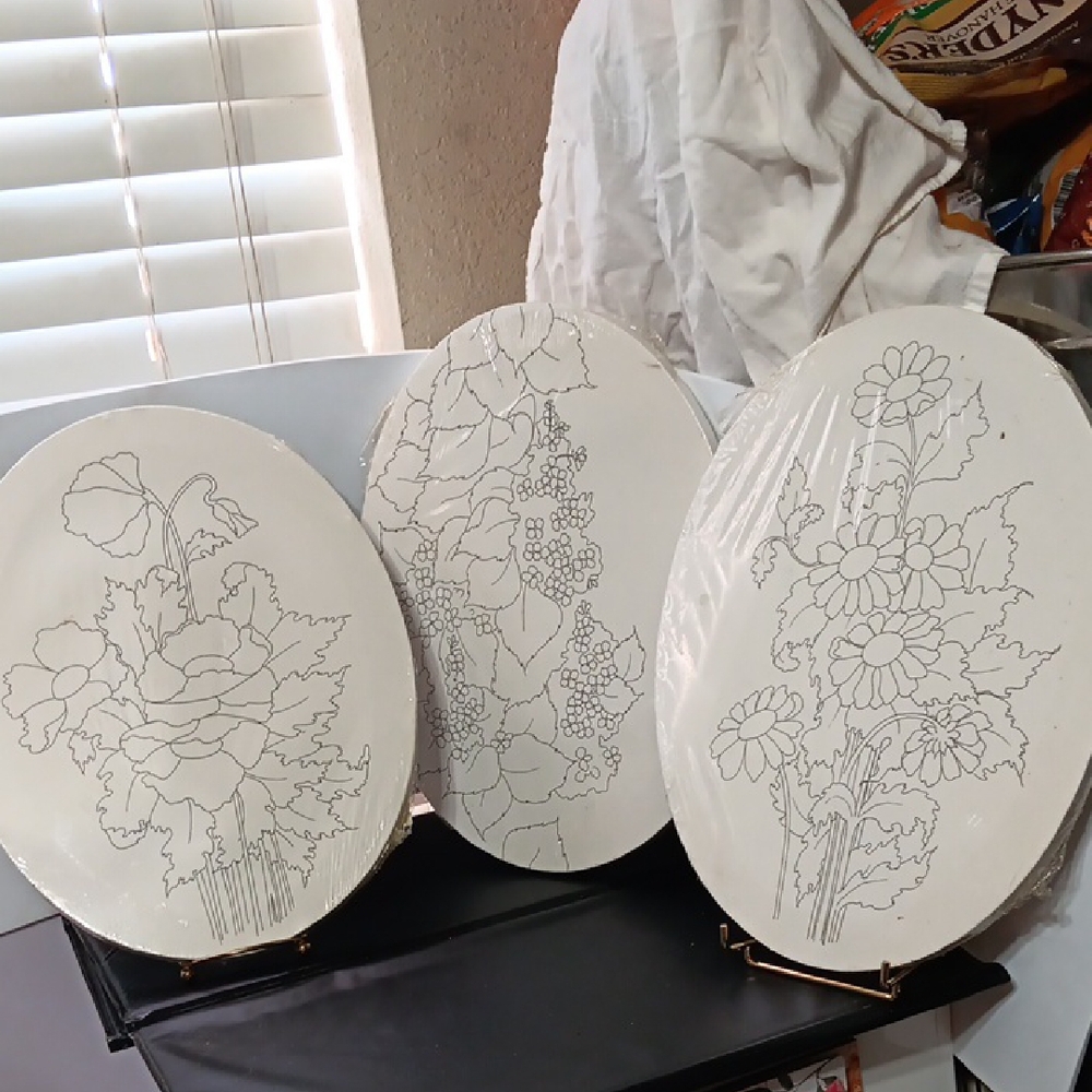 Floral Outline Oval Canvases Trio